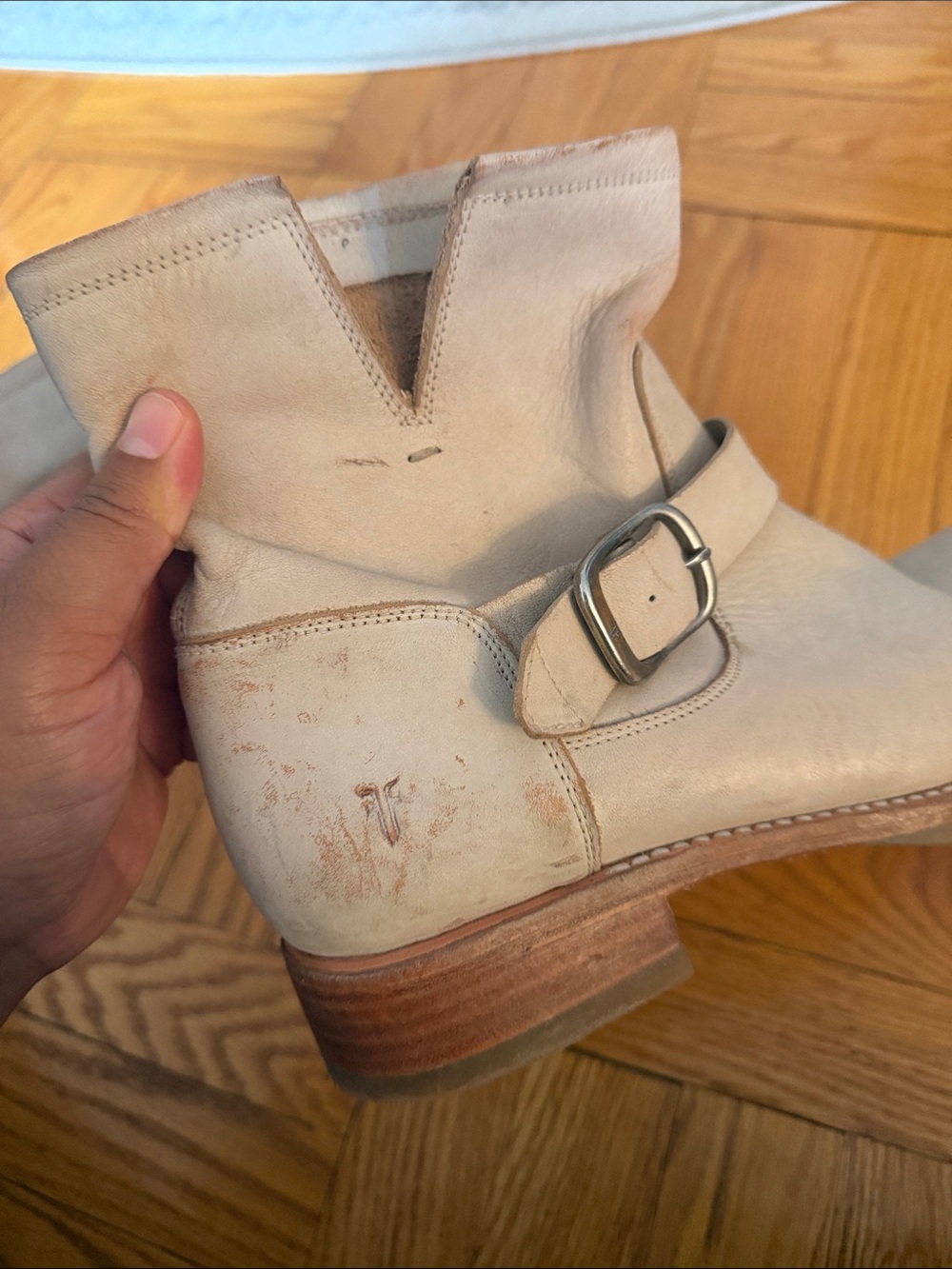Frye Off-White Veronica Leather Ankle Boot with Buckle - Picture 8 of 14